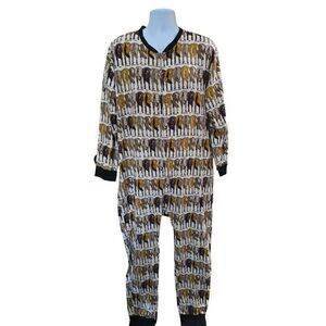 Vintage Knotty Woodpecker Horse Print One piece PJ's Black Trim horse behinds